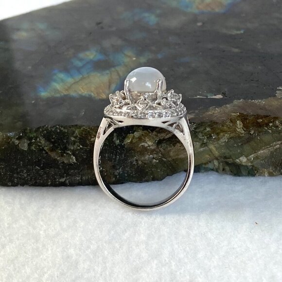 Sterling Silver 925 CFJ Round Moonstone Cabochon Oval Scrollwork Ring Sz 7.75 - Picture 11 of 16